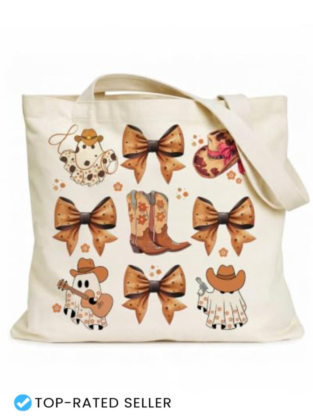 Cowboy Ghost Halloween Canvas Tote Bag Ghost Trick or Treat Large Capacity